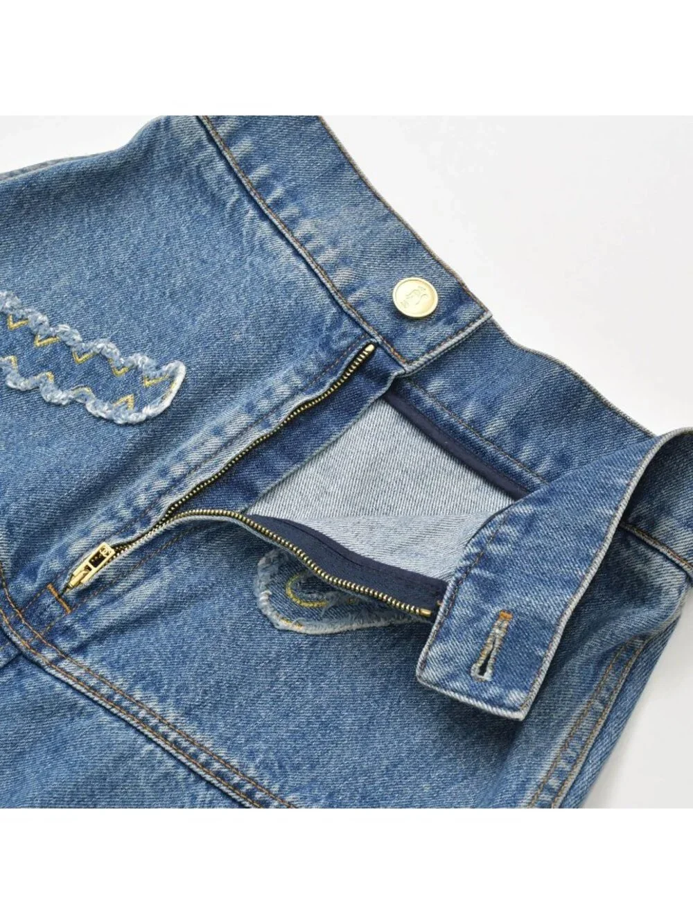 Chanel Denim Skirt Metiers D'art Collection CC Logo Patchwork